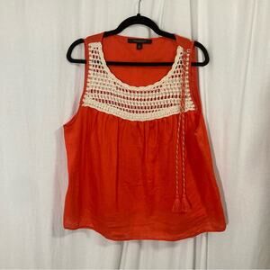 Marc New York 100% linen bohemian beachy hippie tank top crochet tassel size XL
